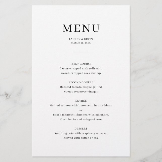 Minimalist Elegant Wedding menu card (Front)