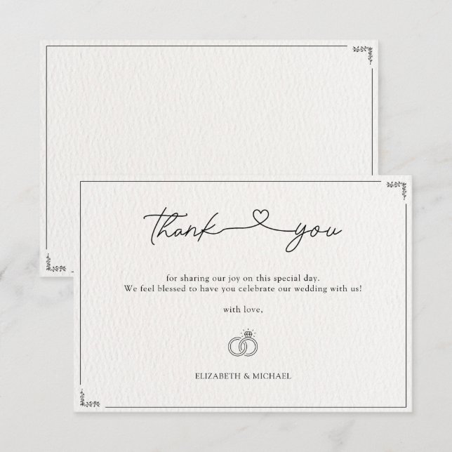 Minimalist Elegant Wedding Modern Monogram  Thank You Card (Front/Back)