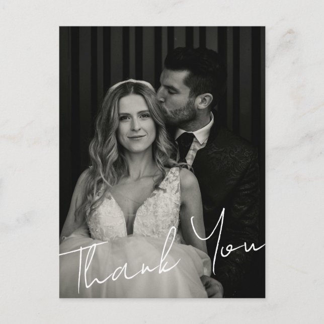 Minimalist Elegant Wedding Photo Custom Thank You Postcard (Front)