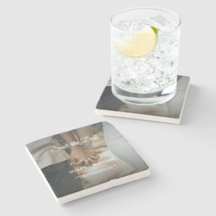 Minimalist Elegant Wedding Photo Save The Date  Stone Coaster