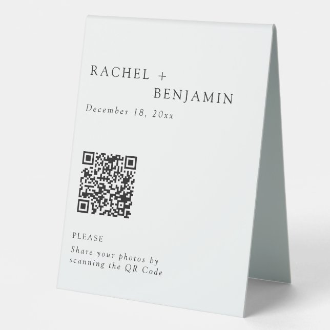 Minimalist Elegant Wedding Photo Share QR Code (Front)