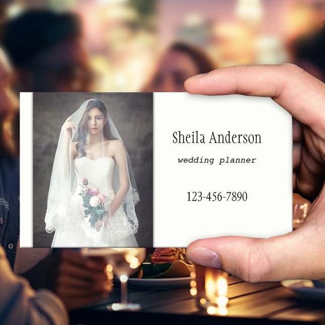 Minimalist Elegant Wedding Planner Business Card (A simple yet chic business card for a wedding planner, featuring a photo of a bride)
