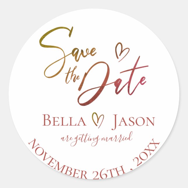 Minimalist  Elegant Wedding Save The Date Classic Round Sticker (Front)