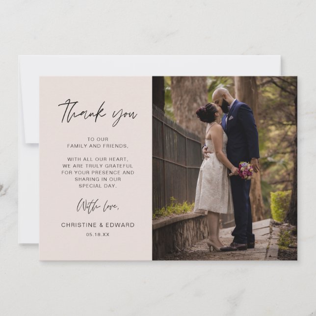 Minimalist, Elegant Wedding Thank You Photo Card (Front)