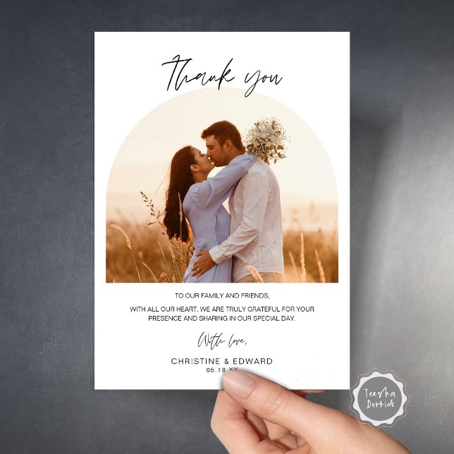 Minimalist, Elegant Wedding Thank You Photo Card (Wedding Thank You Photo Card, in Modern Minimalist Themed, Printed and Downloadable File.)