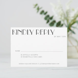 Minimalist Elegant White Background Art Deco Text RSVP Card