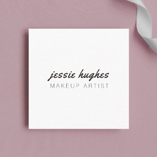 Minimalist Elegant White Black Makeup Artist Square Business Card