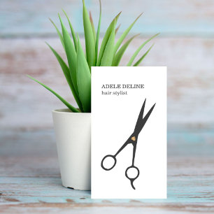 Minimalist Elegant White Grey Scissor Hair Stylist Business Card