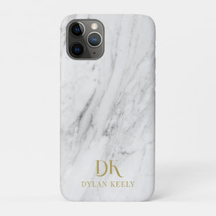 Minimalist Elegant White Marble Monogram iPhone 11 Pro Case