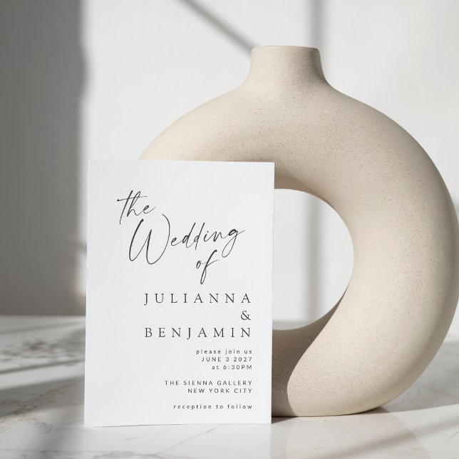Minimalist Elegant White Modern Script Wedding Invitation (Creator Uploaded)