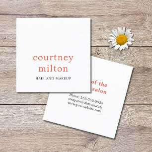 Minimalist Elegant White Orange Red Makeup Artist Square Business Card