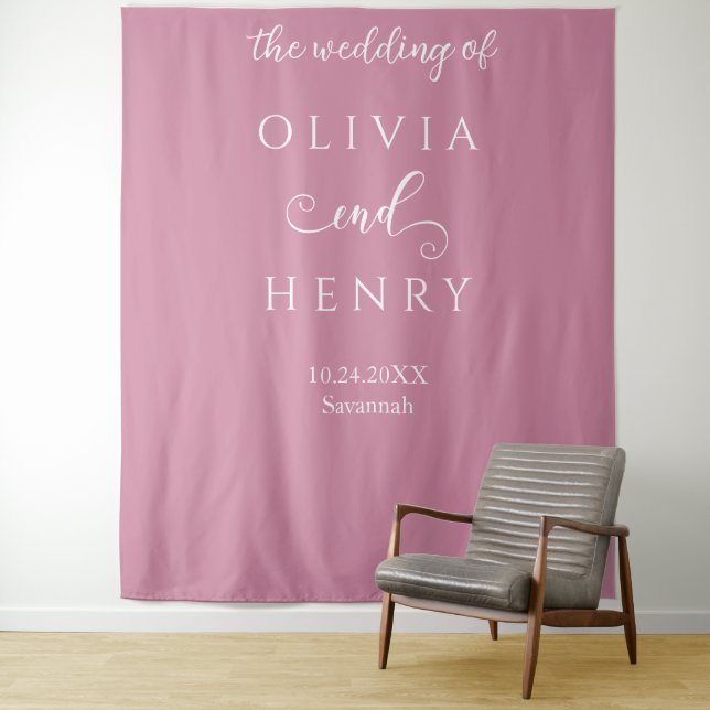 Minimalist Elegant  White  Pink Wedding Banner Tapestry (In Situ)