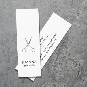 Minimalist Elegant White Silver Scissors Hair Mini Business Card