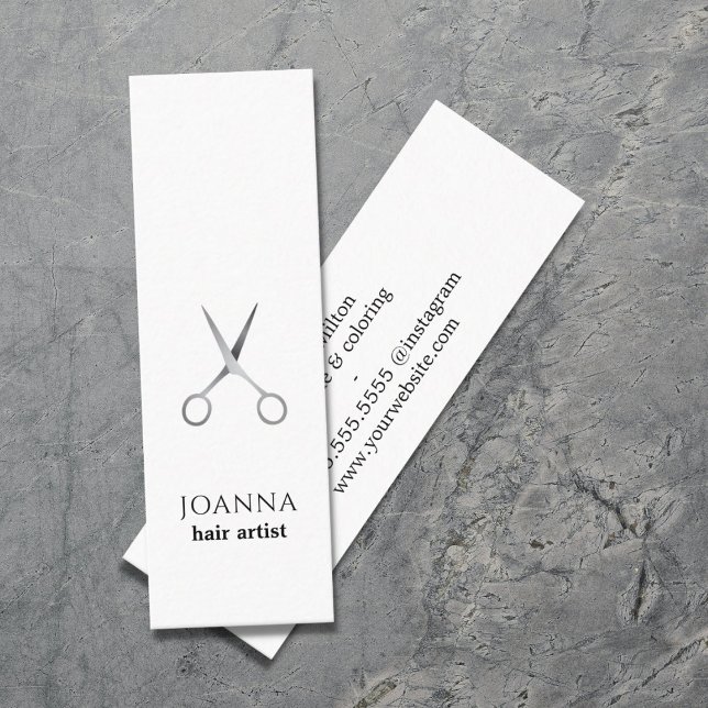 Minimalist Elegant White Silver Scissors Hair Mini Business Card (Creator Uploaded)