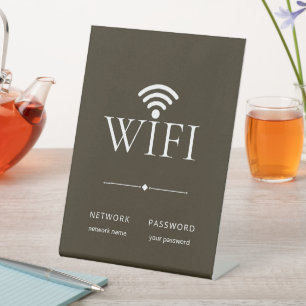 Minimalist Elegant WiFi Network Password Brown Pedestal Sign