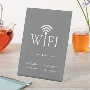 Minimalist Elegant WiFi Network Password Grey Pedestal Sign