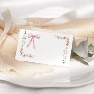 Minimalist elegant wildflower Bow place card
