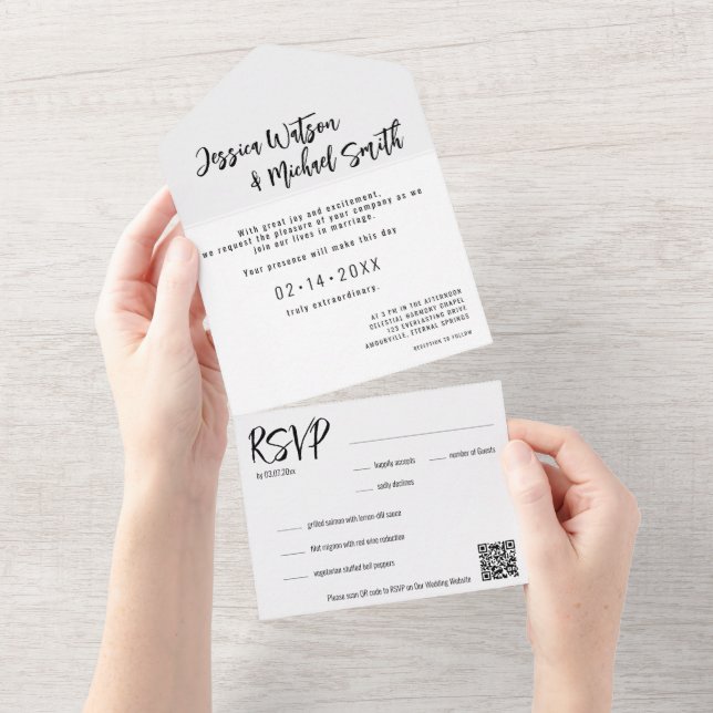 💍 Minimalist Elegant with QR code All In One Invitation (Tearaway)
