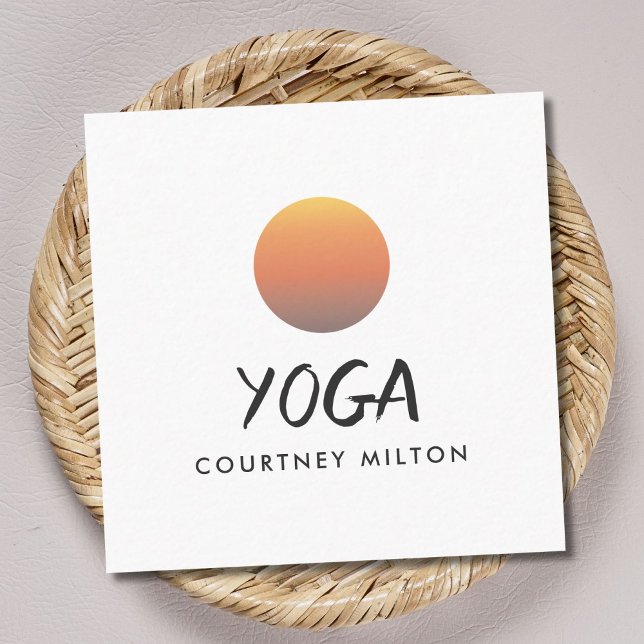 Minimalist Elegant Yellow Circle Yoga Instructor Square Business Card (Creator Uploaded)