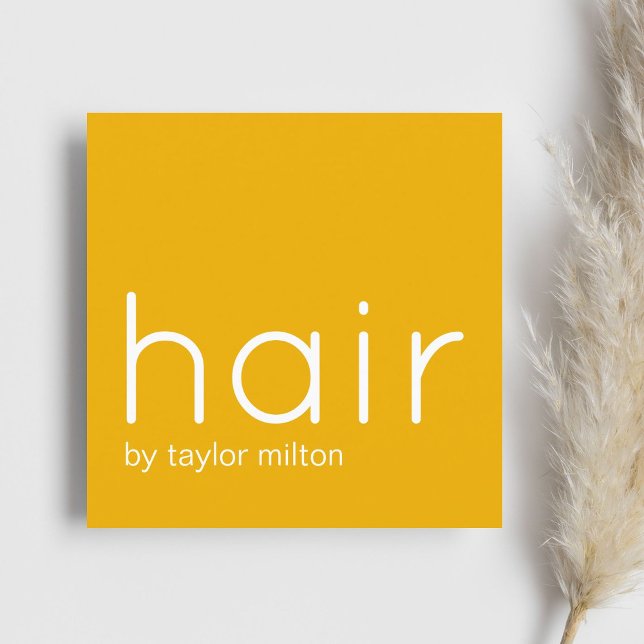 Minimalist Elegant Yellow White Hair Stylist Square Business Card (Creator Uploaded)