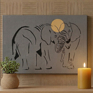 Minimalist Elephant Line Art 12x16 Canvas Print