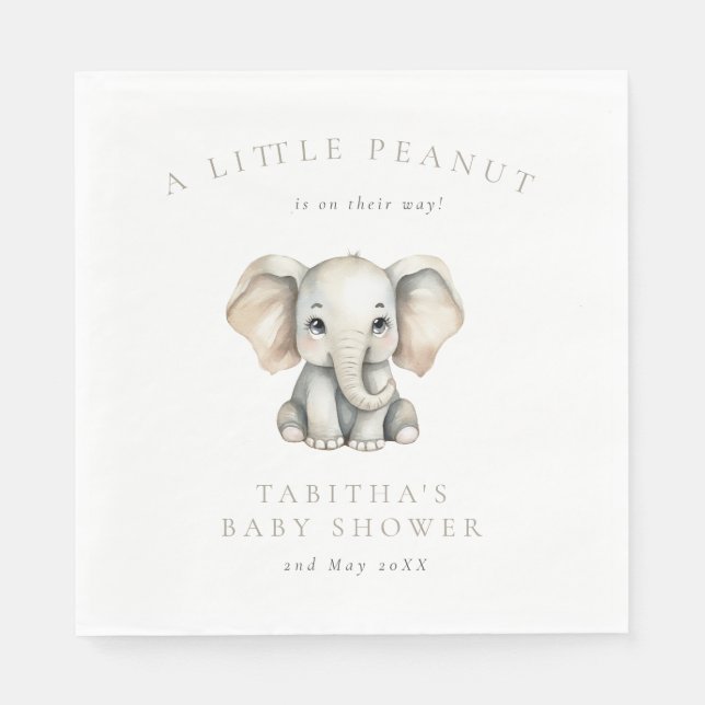 Minimalist Elephant Little Peanut Baby Shower Napkin (Front)
