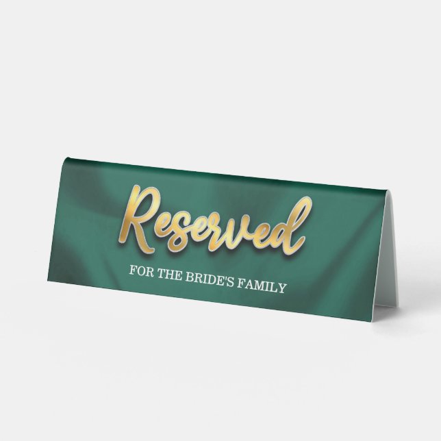Minimalist Emerald and Gold Wedding Reserved Seat (Front)