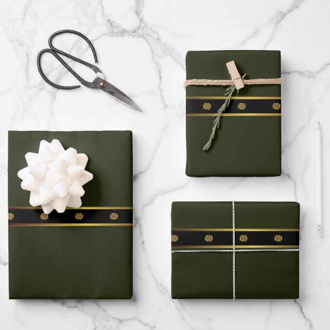 Minimalist Emerald Black And Gold Geometric Wrapping Paper Sheet (Front)