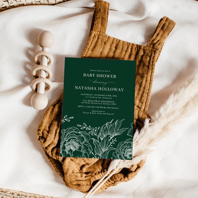Minimalist Emerald Boho Botanical Baby Shower Invitation (Creator Uploaded)