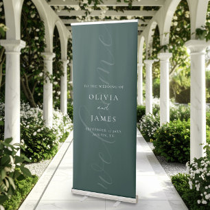 Minimalist Emerald Elegant Script Wedding Welcome Retractable Banner