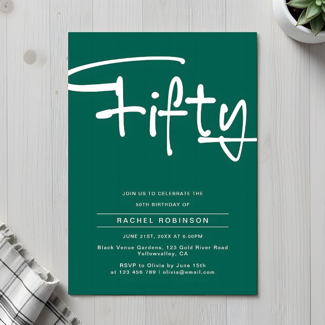 Minimalist Emerald Green Adult 50th Birthday Party Invitation (Creator Uploaded)