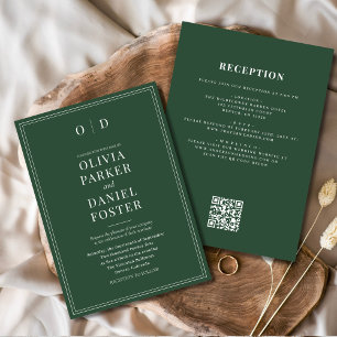 Minimalist Emerald Green All in One Wedding Invitation