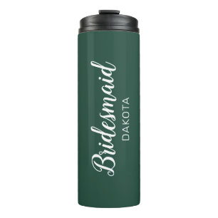 Minimalist Emerald Green Bridesmaid Name Thermal Tumbler