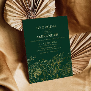 Minimalist Emerald Green Gold Floral Wedding