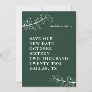 Minimalist Emerald Green Greenery Save The Date Invitation