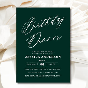 Minimalist Emerald Green Modern Birthday Dinner Invitation