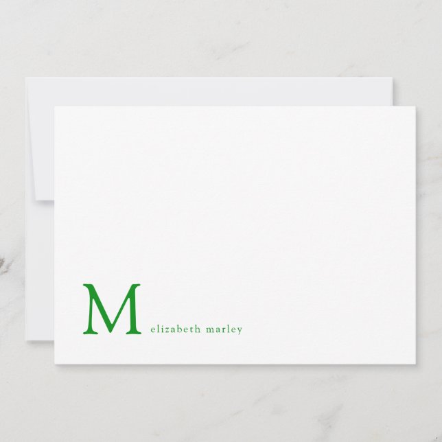 Minimalist Emerald Green Monogram Correspondence   Card (Front)