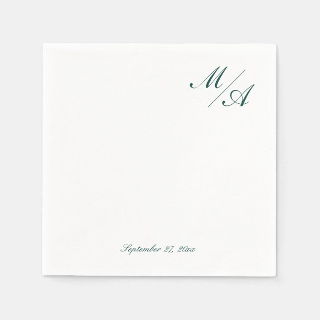 Minimalist Emerald Green Monogram Napkin (Front)
