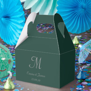 Minimalist Emerald Green Monogram Script Wedding Favour Box