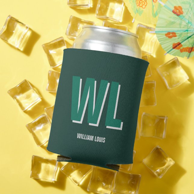 Minimalist Emerald Green Personalised Monogram  Can Cooler (In Situ Summer)