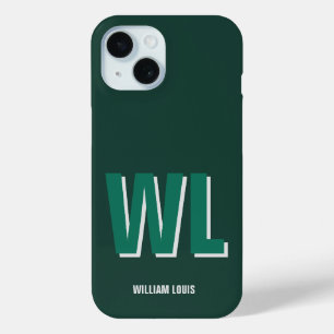 Minimalist Emerald Green Personalised Monogram  iPhone 15 Case