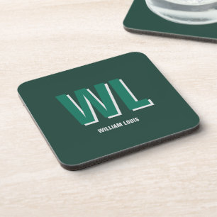 Minimalist Emerald Green Personalised Monogram  Coaster