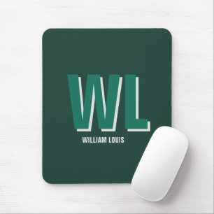 Minimalist Emerald Green Personalised Monogram Mouse Mat