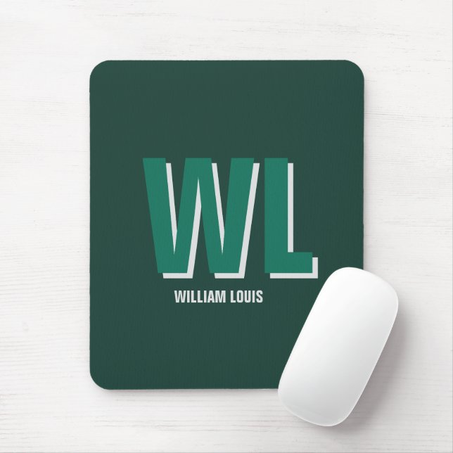 Minimalist Emerald Green Personalised Monogram  Mouse Mat (With Mouse)