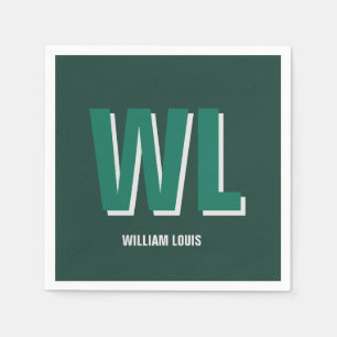Minimalist Emerald Green Personalised Monogram Napkin