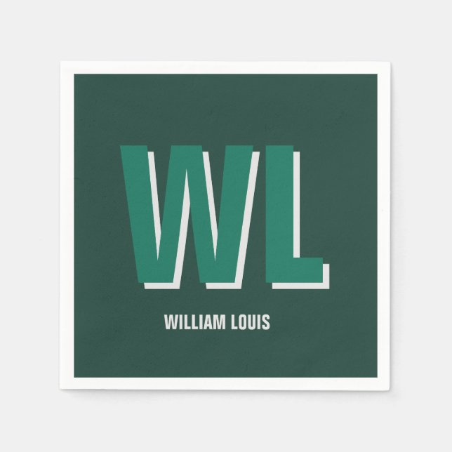 Minimalist Emerald Green Personalised Monogram  Napkin (Front)