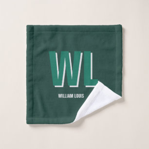 Minimalist Emerald Green Personalised Monogram  Wash Cloth