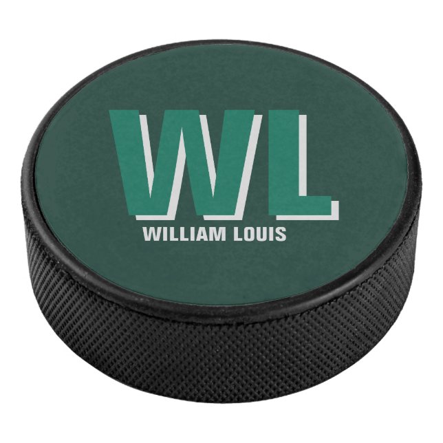 Minimalist Emerald Green Personalized Monogram  Hockey Puck (3/4)