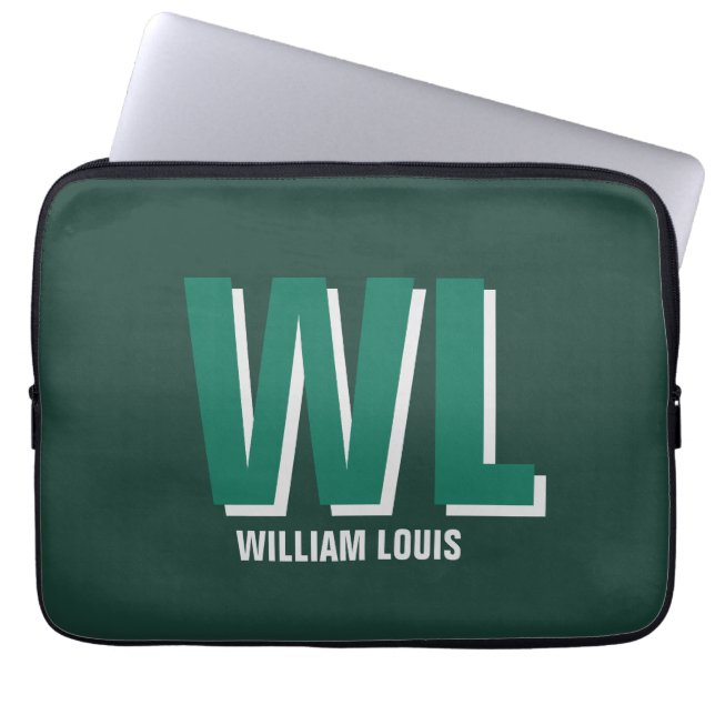 Minimalist Emerald Green Personalized Monogram  Laptop Sleeve (Front)