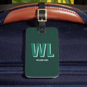 Minimalist Emerald Green Personalized Monogram  Luggage Tag